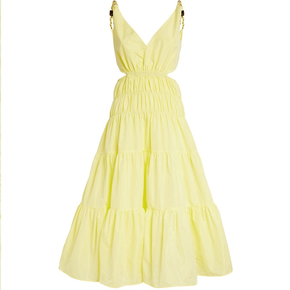 Maje Lemon Yellow Tiered Midi Dress
